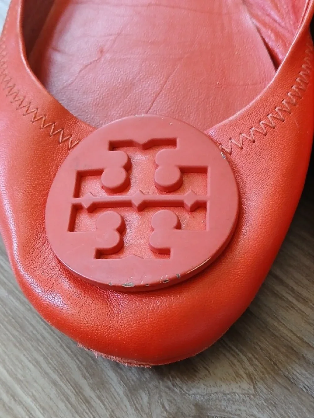 Tory Burch Red/Orange Leather Logo Ballet Flats 8 *READ
